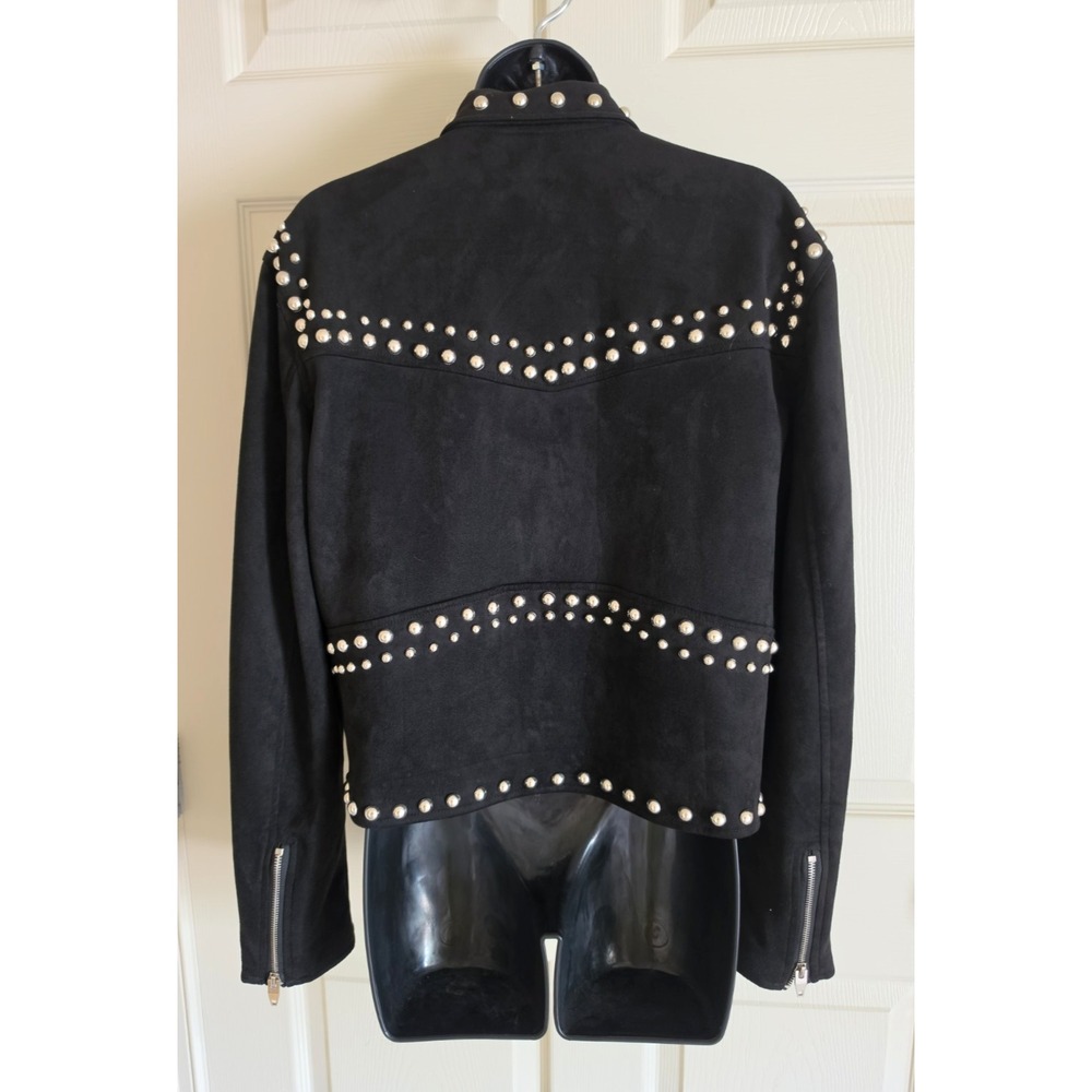 Buddy Love Black Studded Suede Moto Jacket – Women's Edgy Biker Style Size L - Picture 11 of 16